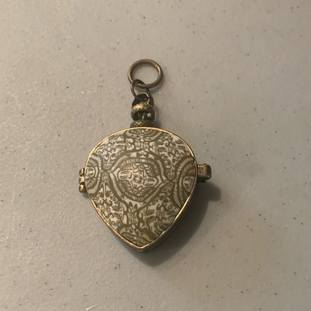 Heart-Shaped Brass and Pale Green Cream Millefiori Pendant or Keychain